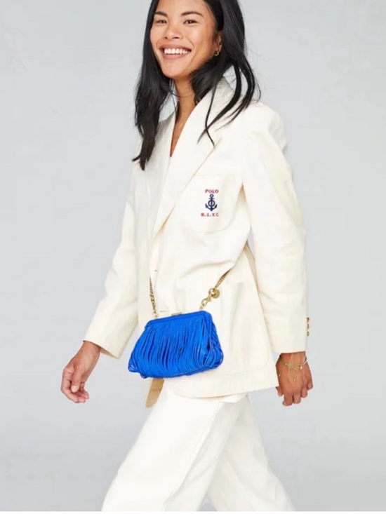 Clare V Handbags - Clare V Fran Fran Blue Leather Clutch with Crossbody Chain Strap